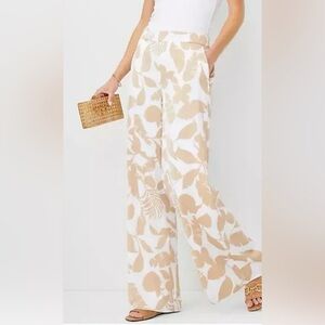 Ann Taylor Cream silky Floral Wide Leg Palazzo pants sz 10